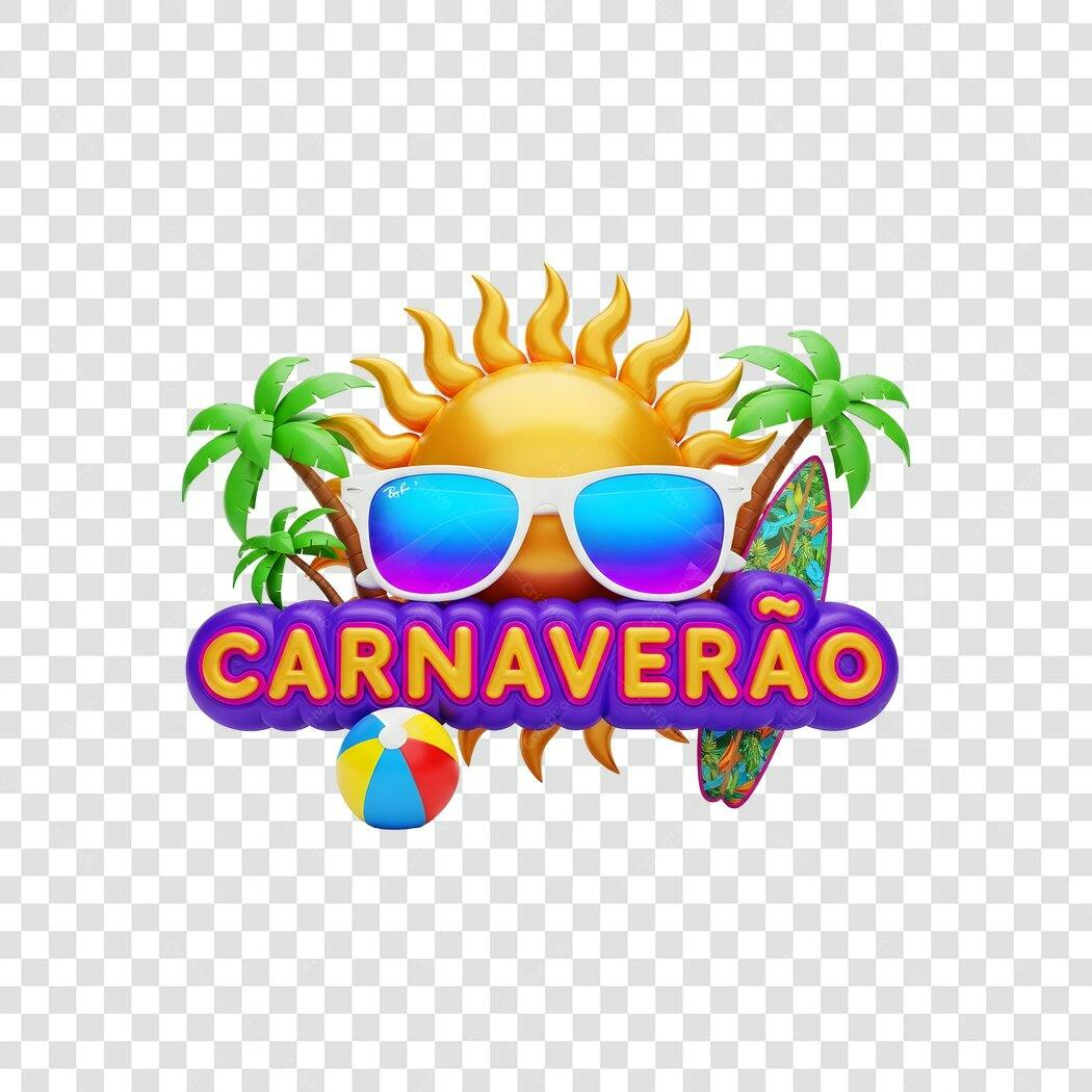 Elemento 3D Carnaveirão Sol Óculos Surf PNG Fundo Transparente