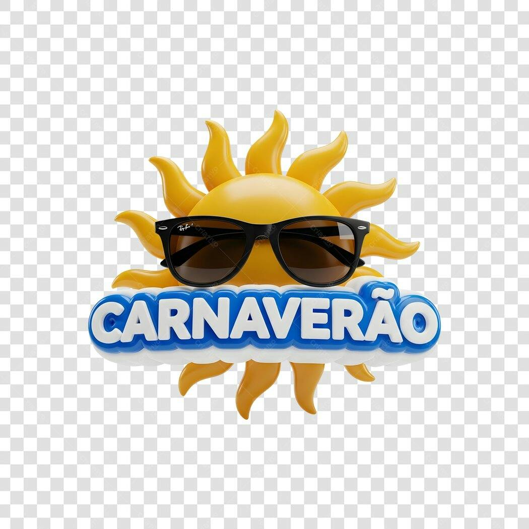 Elemento 3D Sol Óculos Carnaveirão PNG Fundo Transparente