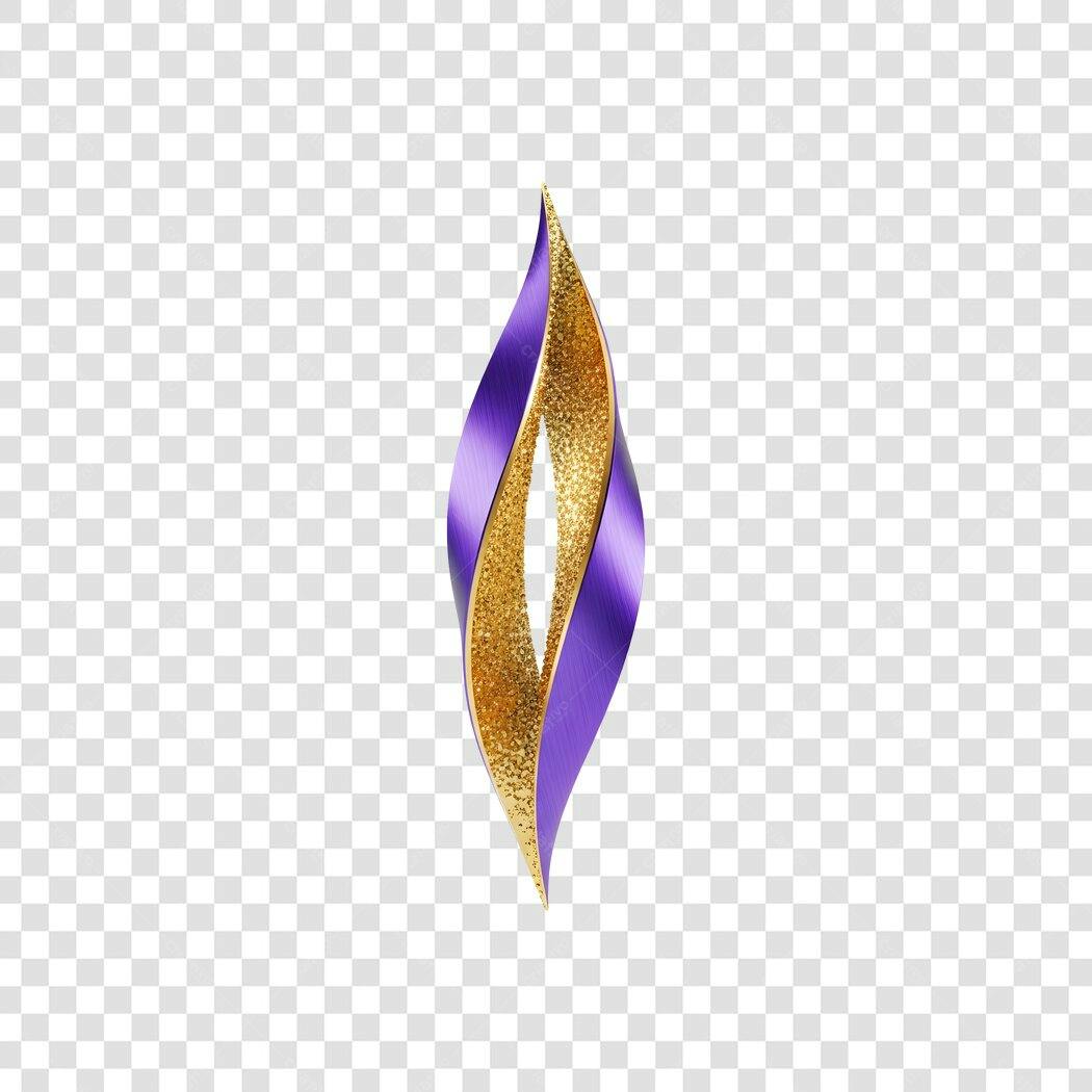Elemento 3D Abstrato Dourado Roxo Decorativo PNG Fundo Transparente