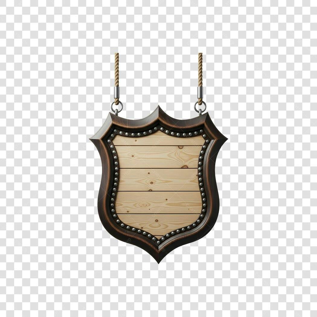 Elemento 3D Placa Escudo Madeira Rústica PNG Fundo Transparente
