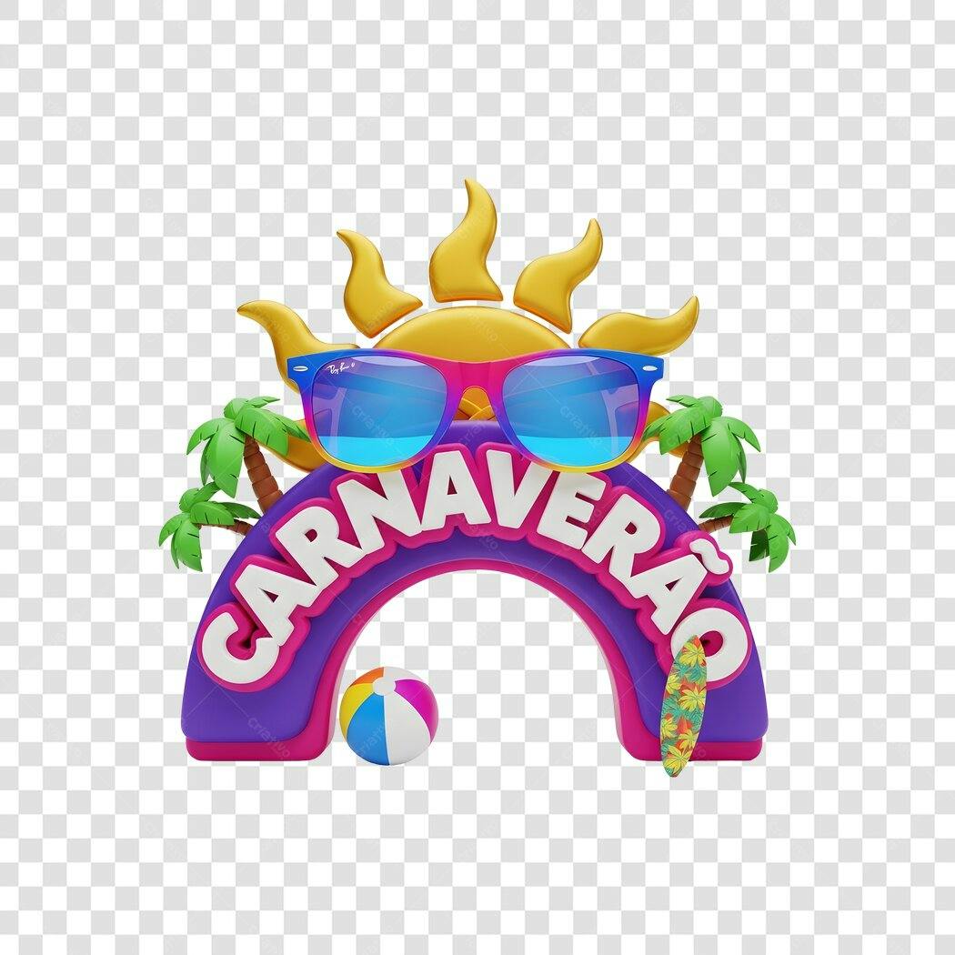 Elemento 3D Carnaveira Sol Óculos Coqueiro PNG Fundo Transparente