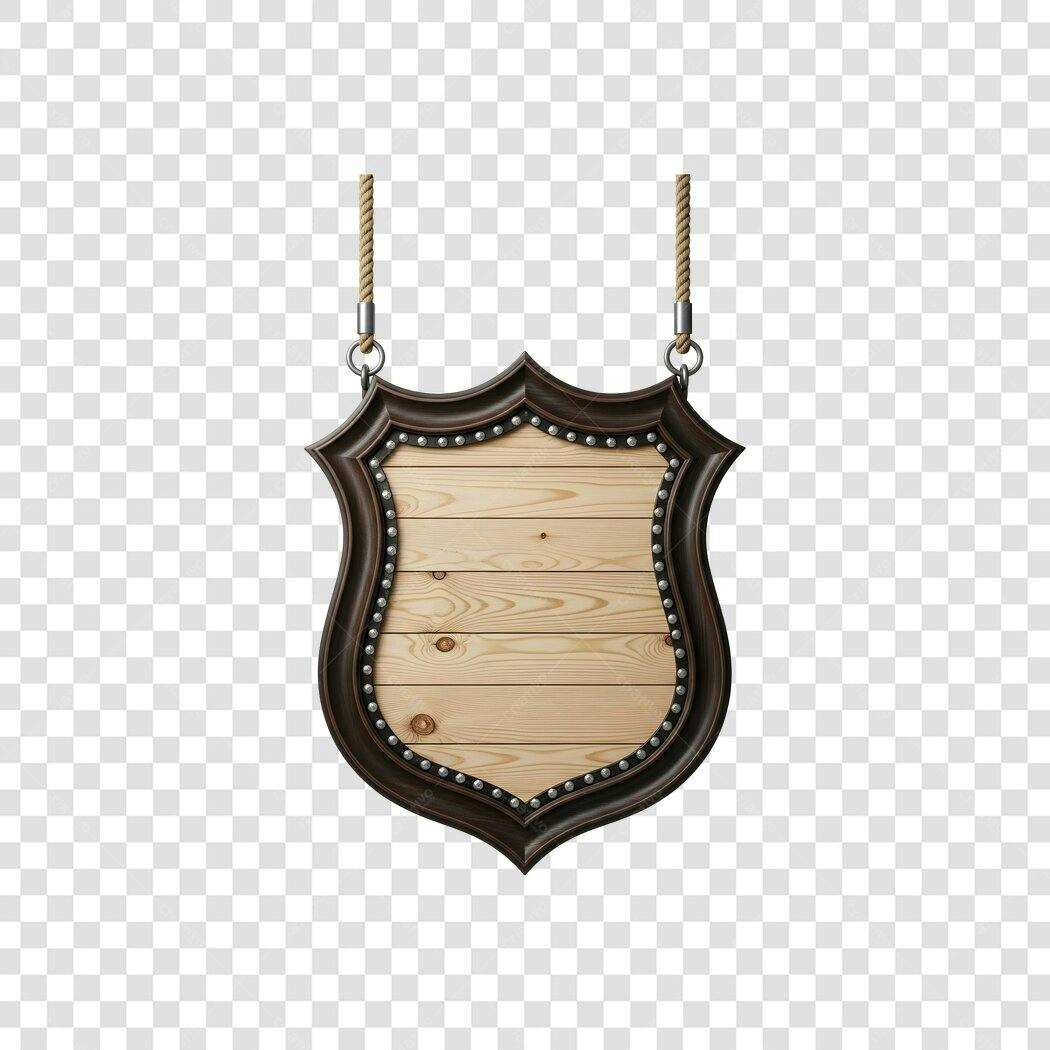 Elemento 3D Placa Escudo Madeira Rústica PNG Fundo Transparente