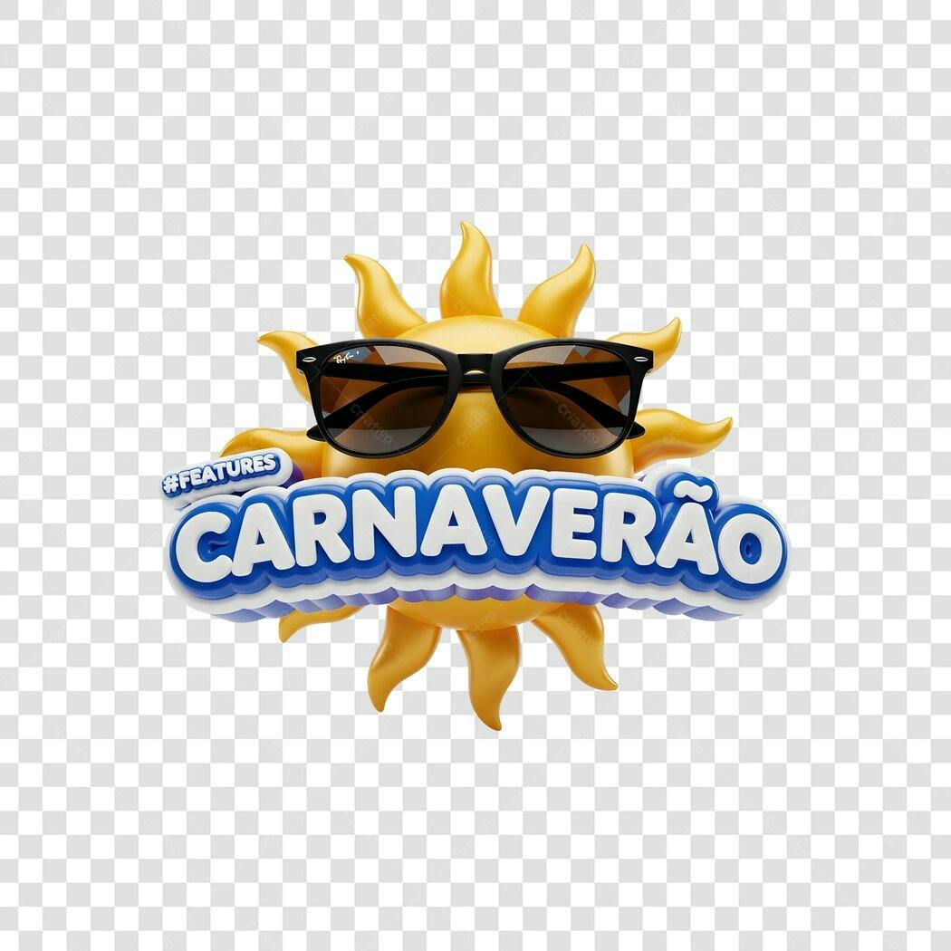 Elemento 3D Sol Óculos Escuros Carnaveirão PNG Fundo Transparente