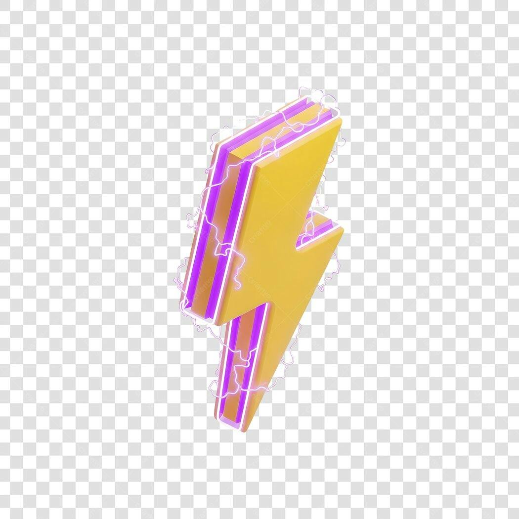 Elemento 3D Raio Amarelo Neon Roxo PNG Fundo Transparente