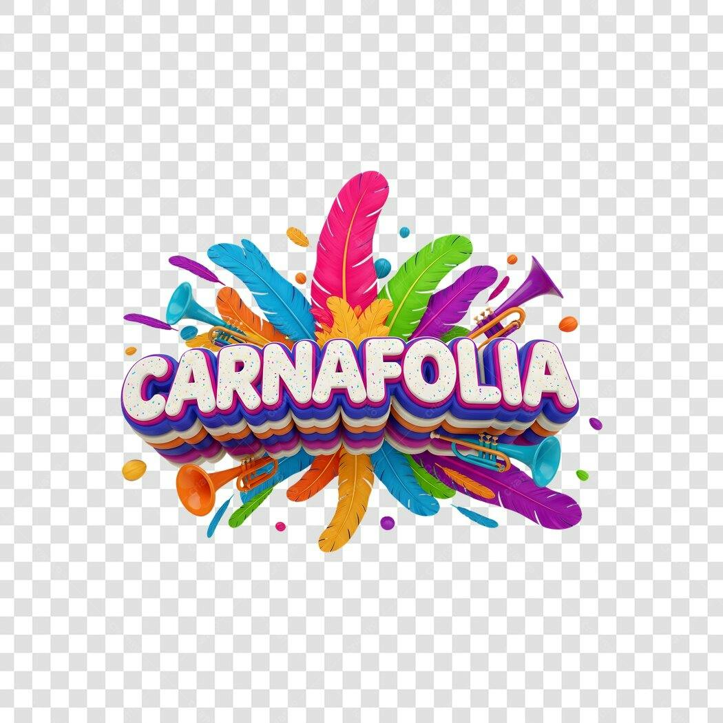 Elemento 3D Carnafolia Carnaval Fevereiro PNG Fundo Transparente