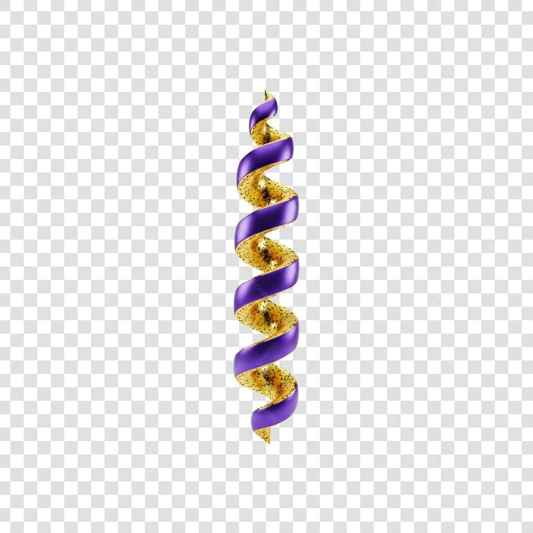 Elemento 3D Fita Espiral Dourada Roxa Decoração PNG Fundo Transparente