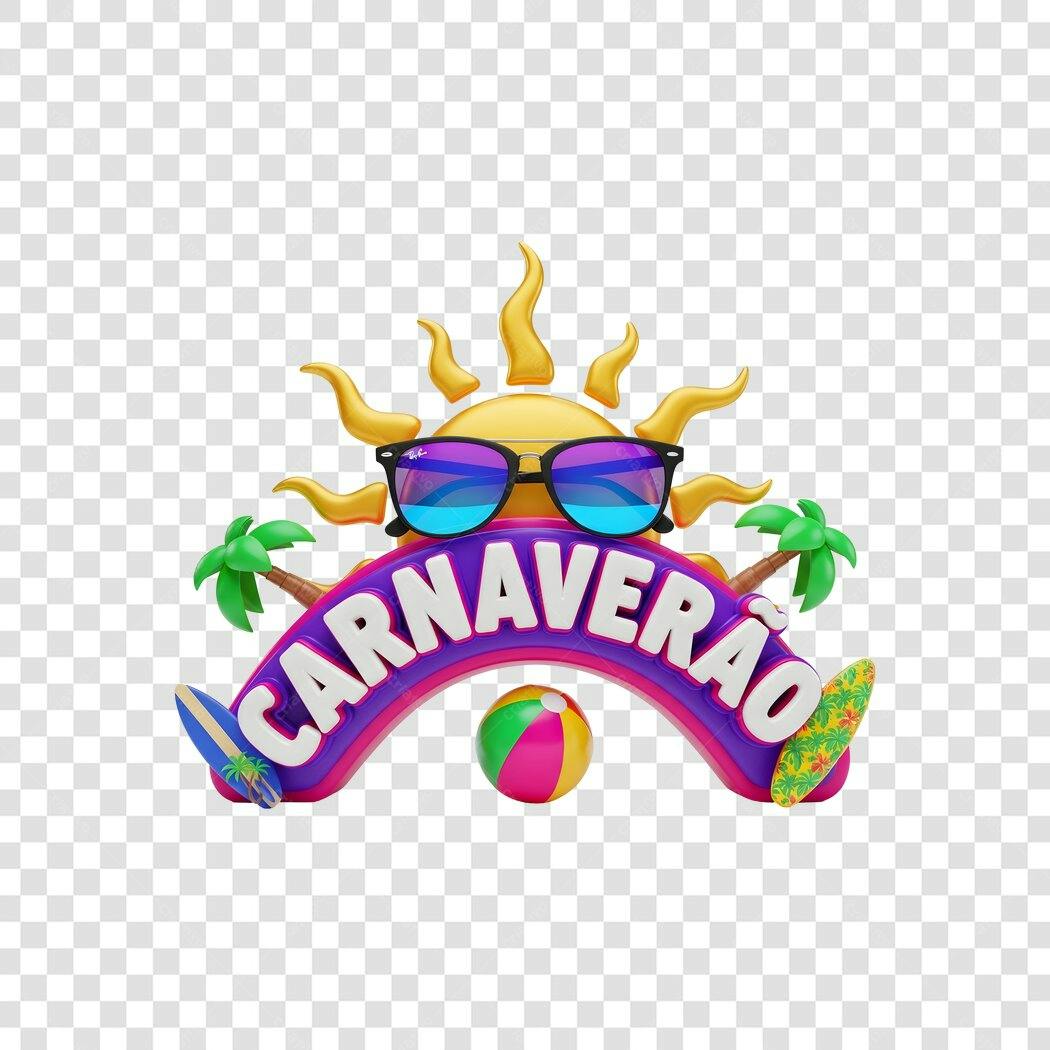 Elemento 3D Carnaveirão Sol Óculos Verão PNG Fundo Transparente
