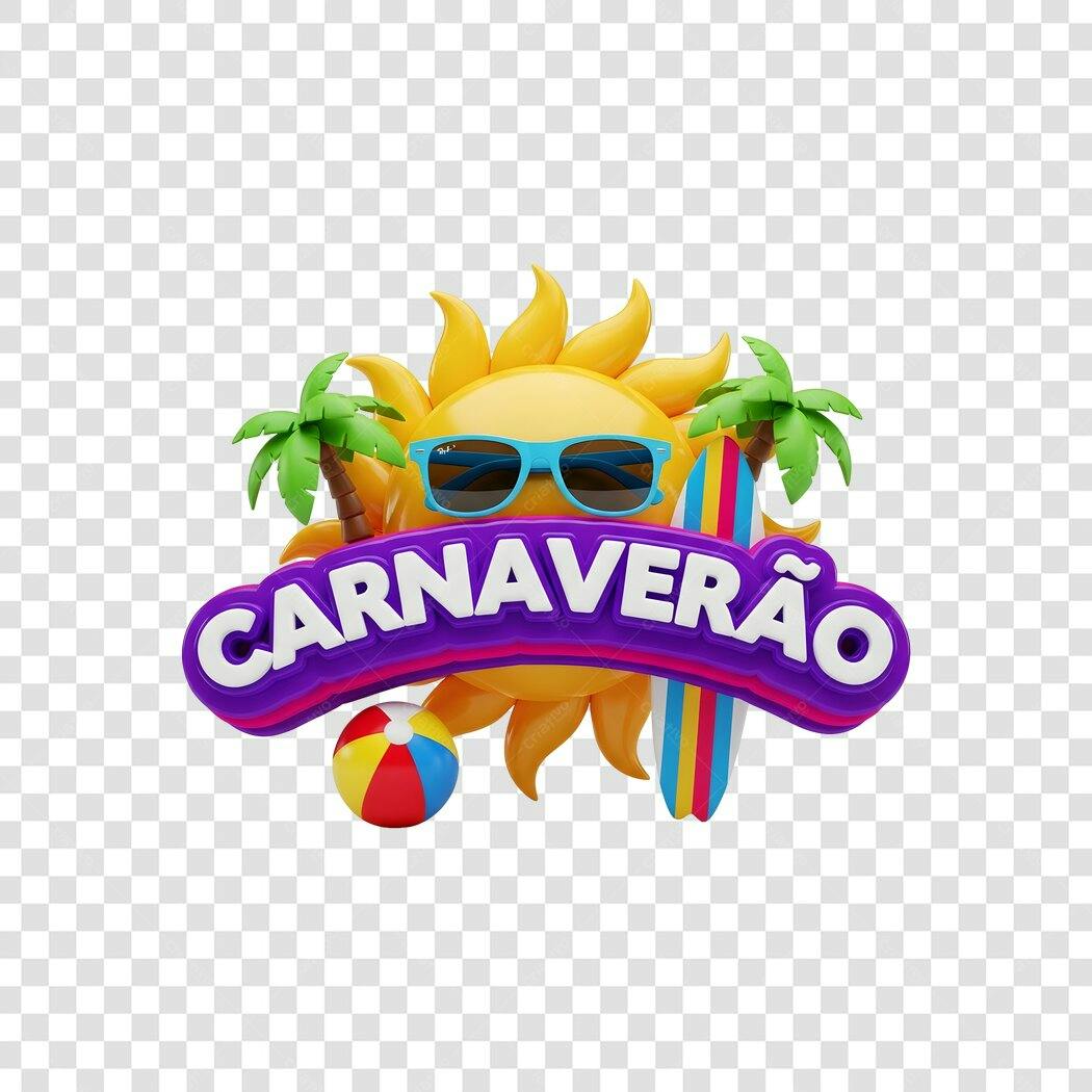 Elemento 3D Carnaveirão Sol Verão Carnaval Fevereiro PNG Fundo Transparente