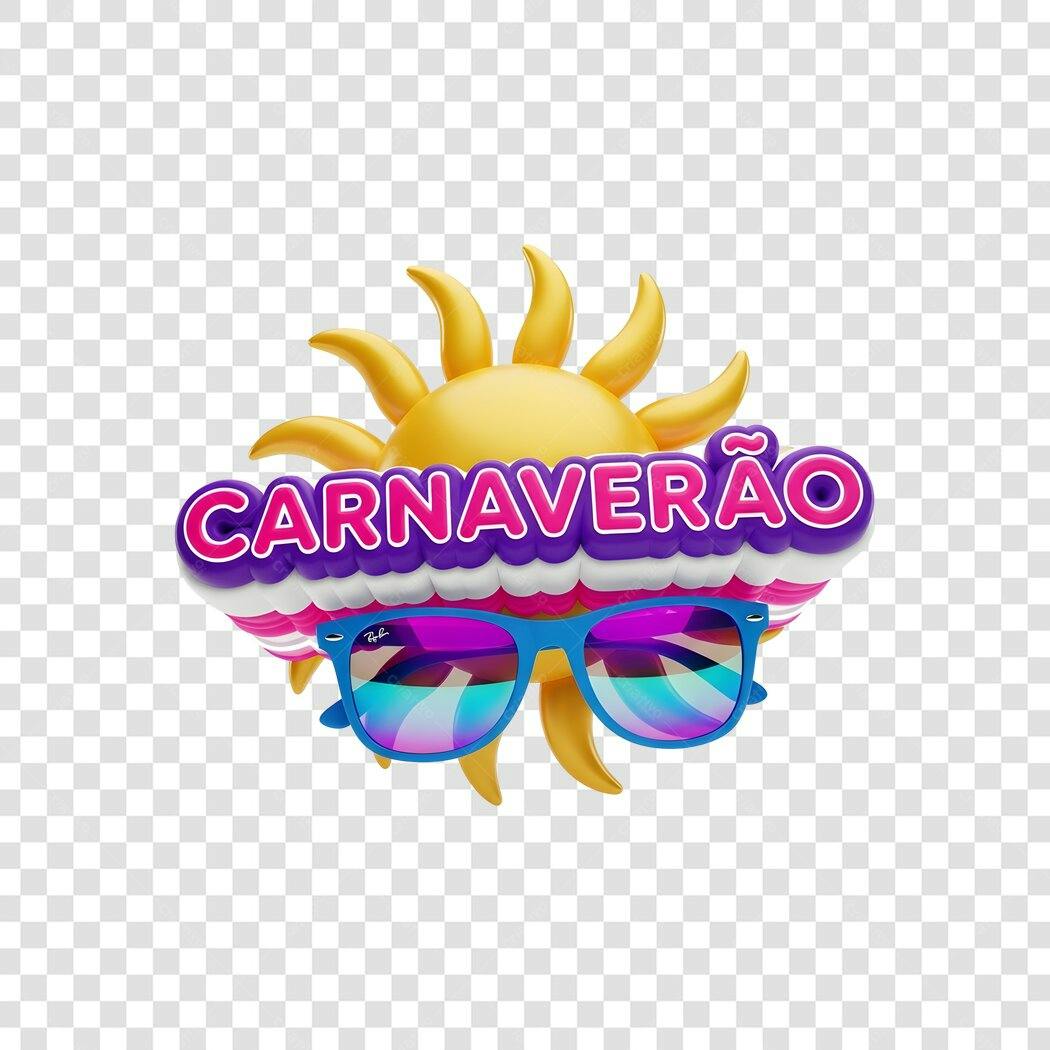 Elemento 3D Carnaveirão Sol Óculos PNG Fundo Transparente