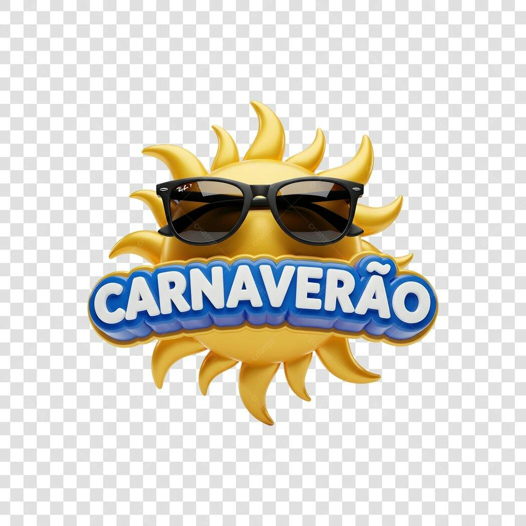 Elemento 3D Sol Carnaveirão Óculos Escuros PNG Fundo Transparente