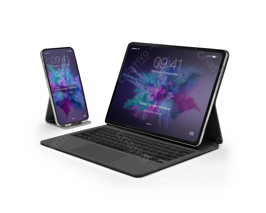 Mockup iPad Pro e iPhone X Fundo Branco Editável
