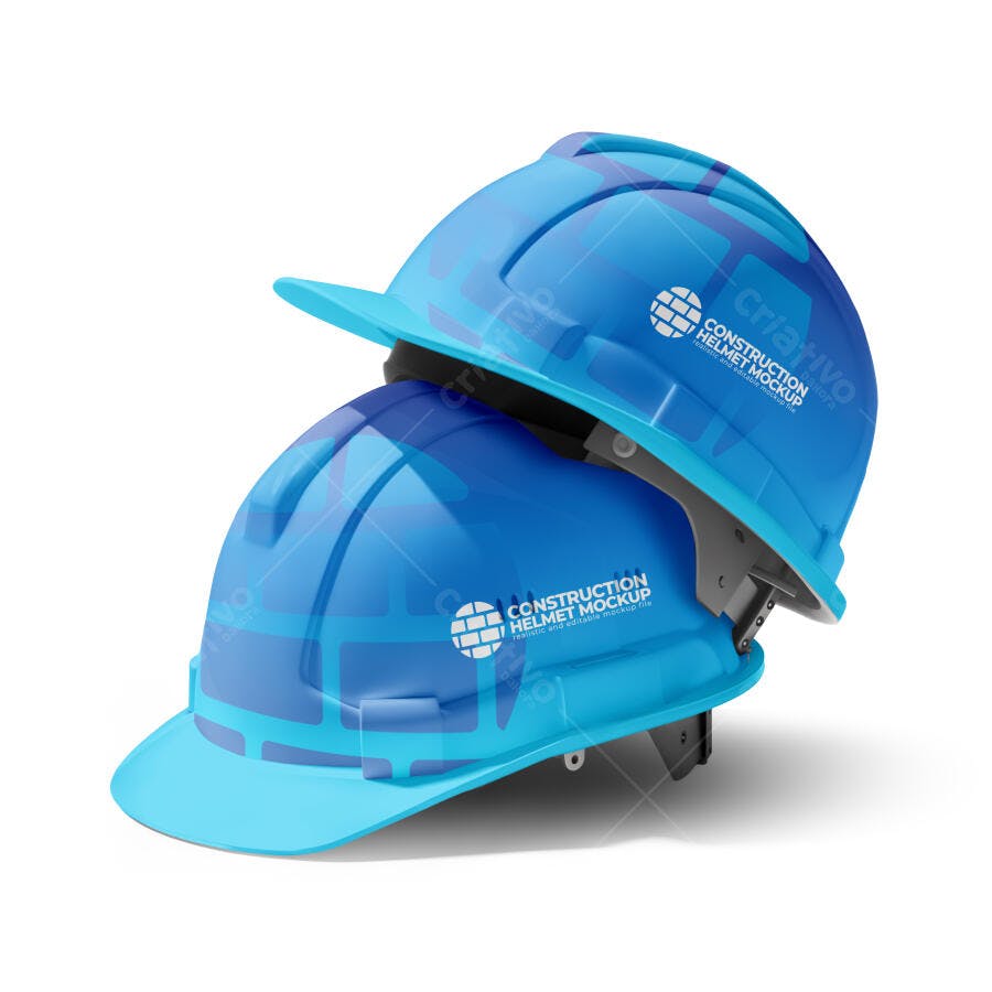 Mockup Capacete Construção Azul Fundo Branco Editável