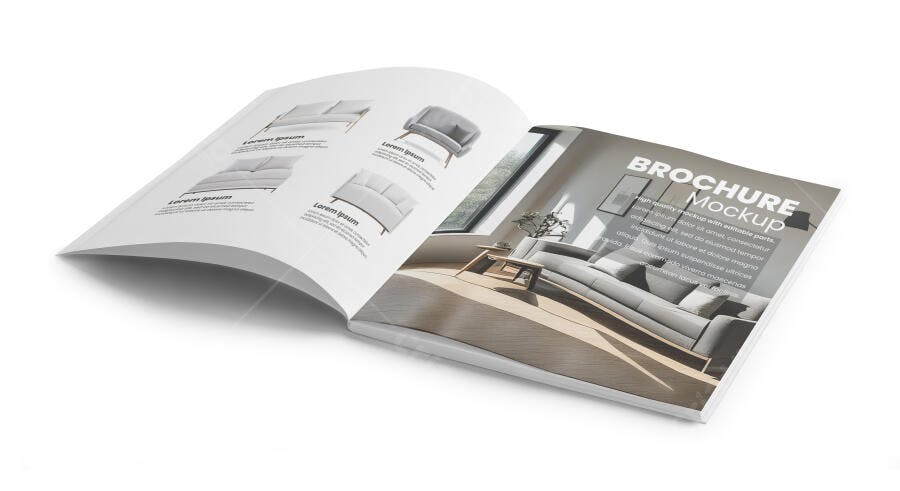 Mockup Revista Brochura Aberta Fundo Branco Editável