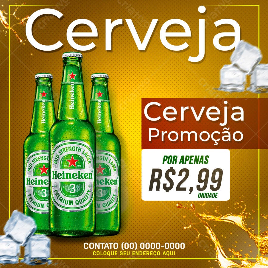 Post Instagram Cerveja Promoção Heineken PSD Editável