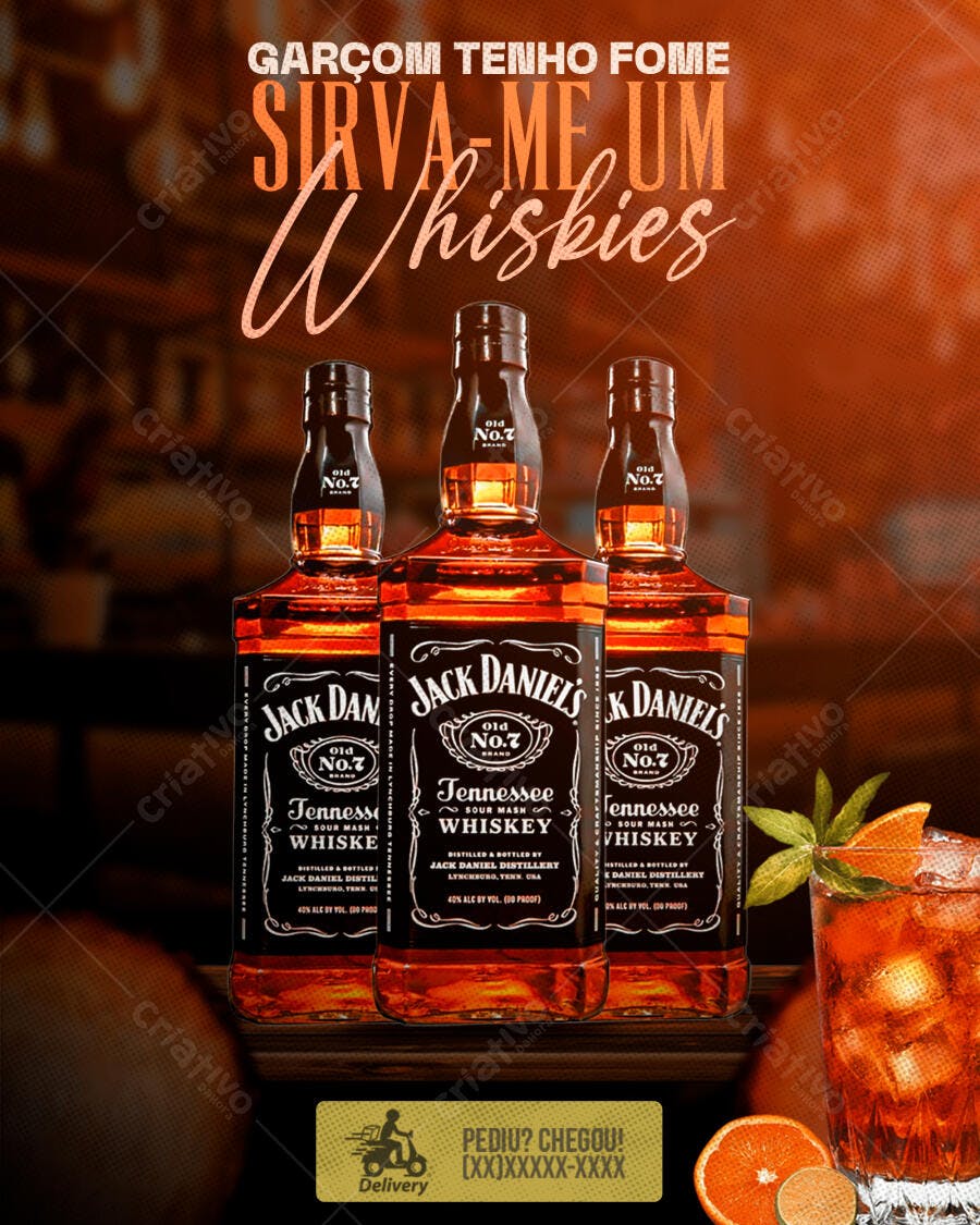 Post Instagram Bar Whisky Drink Delivery PSD Editável