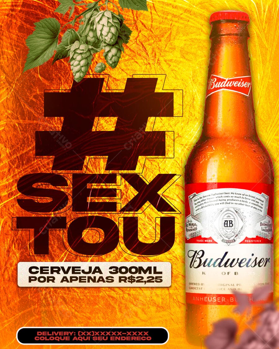 Post Instagram Sextou Cerveja Promoção PSD Editável