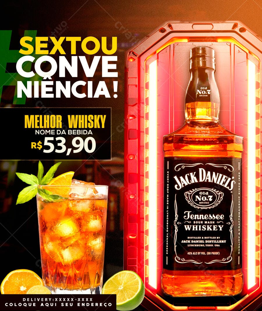 Post Instagram Sextou Conveniência Whisky PSD Editável