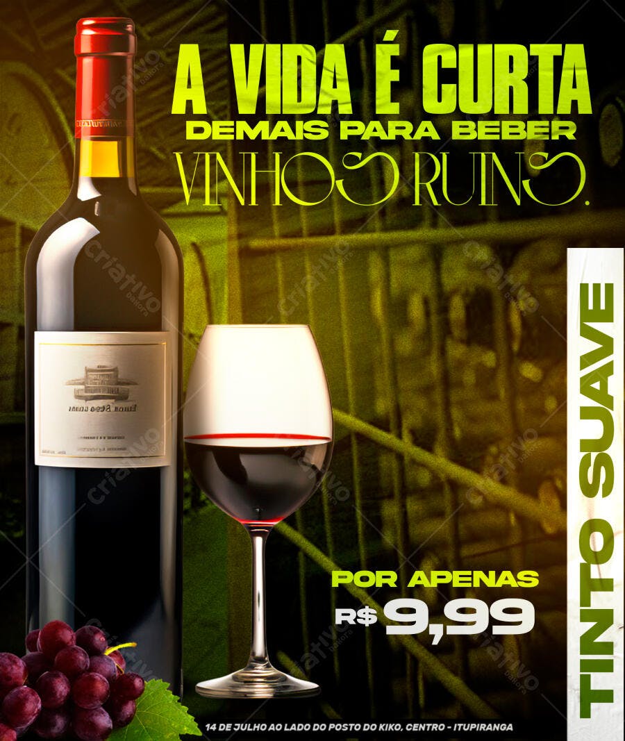 Flyer Vinho Tinto Suave Promoção PSD Editável