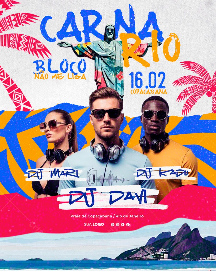 Flyer Carnaval Fevereiro Rio de Janeiro PSD Editável