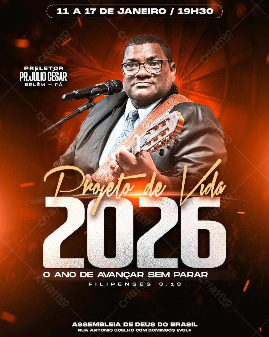 Flyer Evento Igreja Evangélica Projeto de Vida 2026 PSD Editável