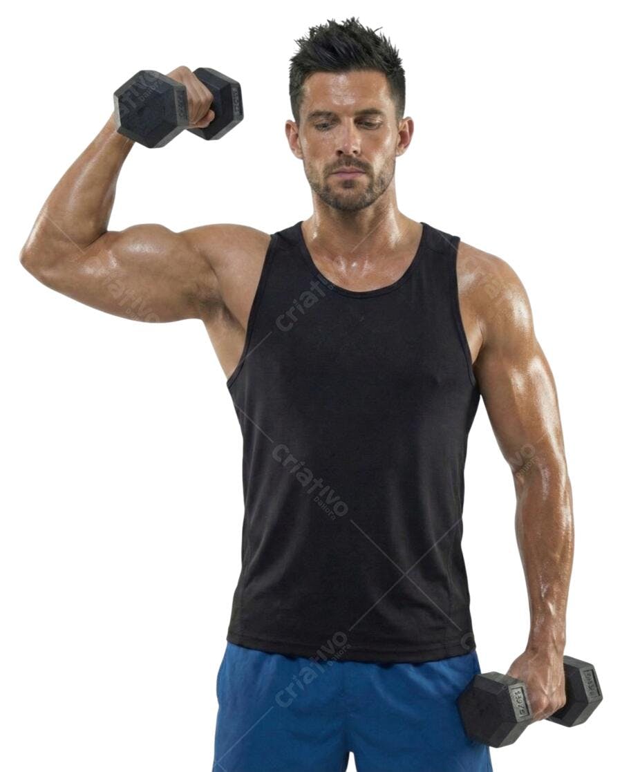 Foto Recortada Homem Malhando Halteres Academia PNG Fundo Transparente