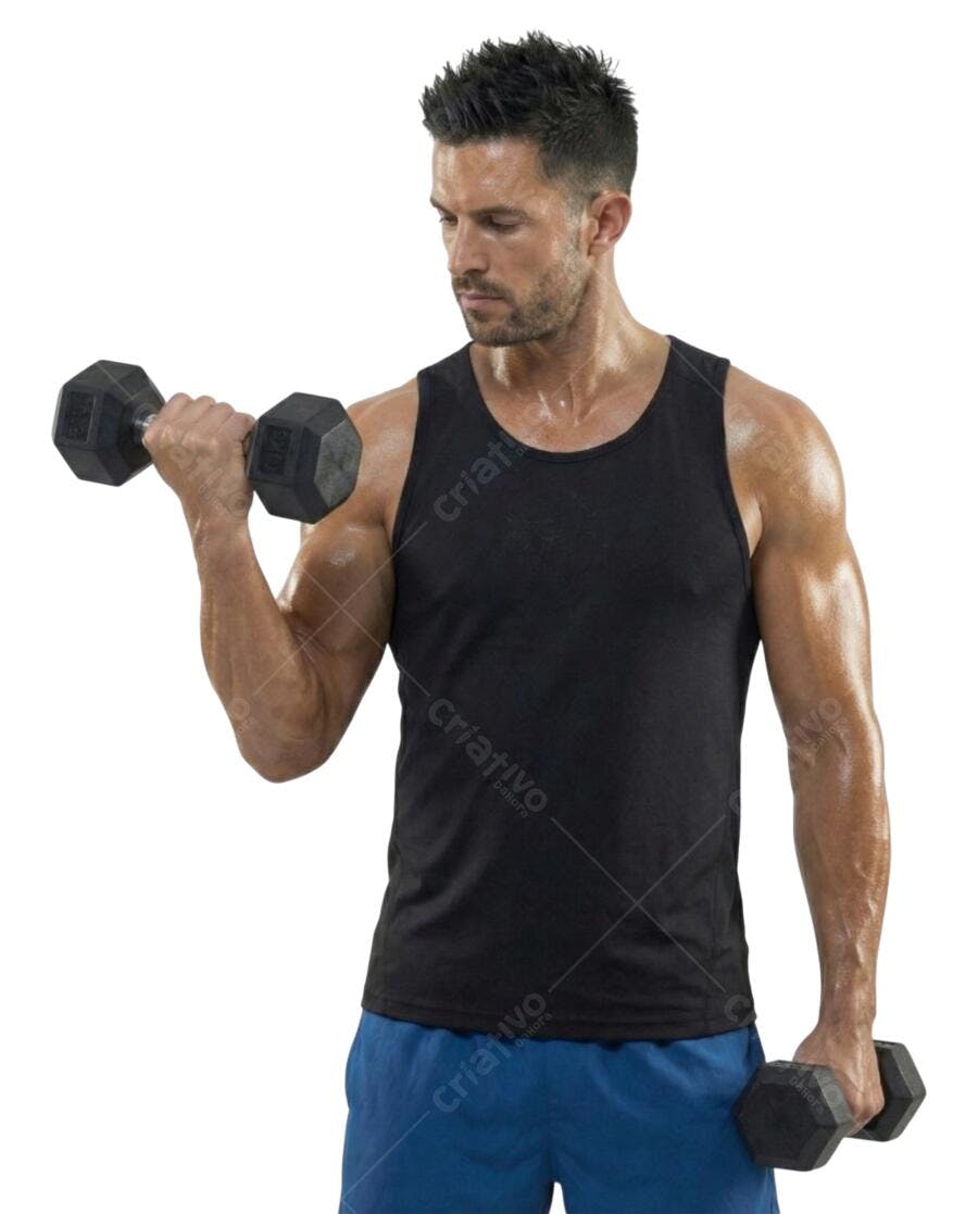 Foto Recortada Homem Malhando Halteres Academia PNG Fundo Transparente