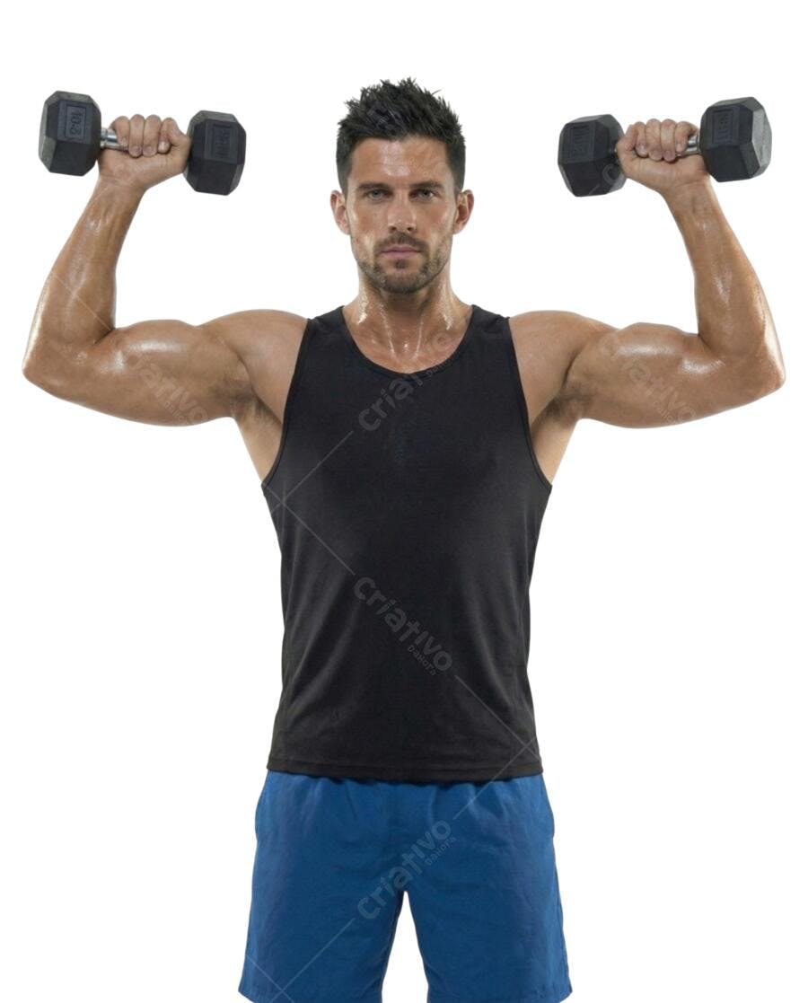 Foto Recortada Homem Malhando Halteres Fitness PNG Fundo Transparente