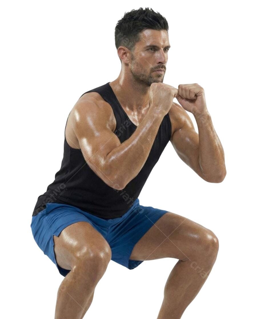 Foto Recortada Homem Fitness Agachamento PNG Fundo Transparente