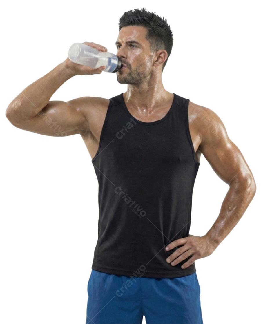 Foto Recortada Homem Musculoso Bebendo Água Academia PNG Fundo Transparente
