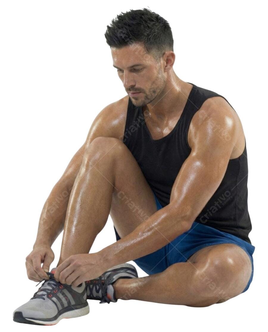 Foto Recortada Homem Atleta Amarrando Cadarço PNG Fundo Transparente