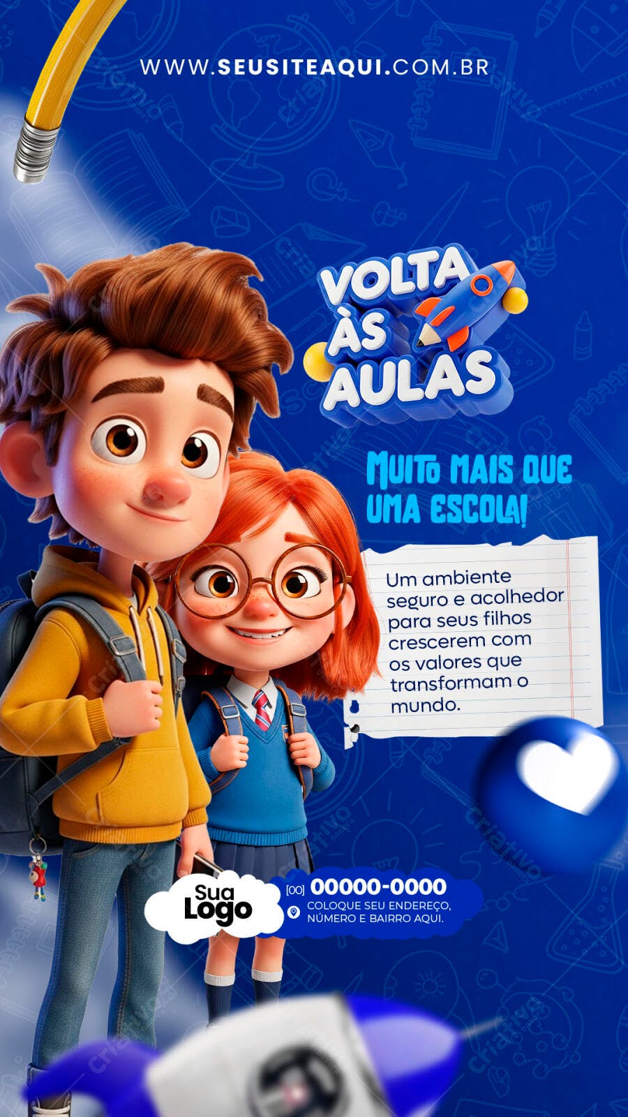 Post Instagram Volta às Aulas Escola Educação PSD Editável