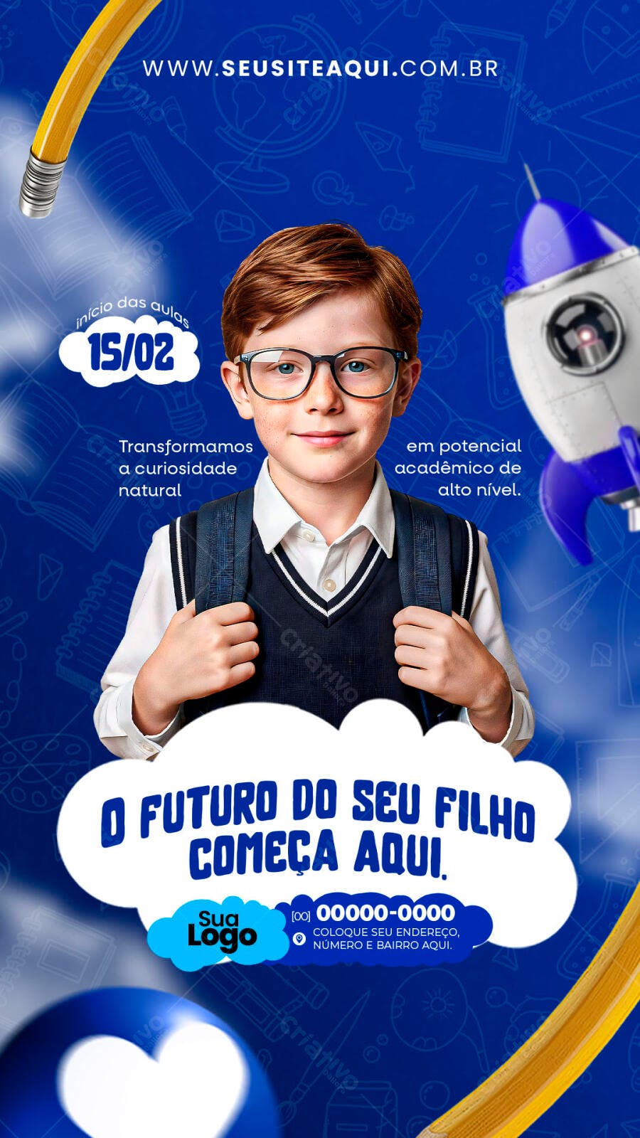 Post Instagram Volta às Aulas Escola Infantil PSD Editável
