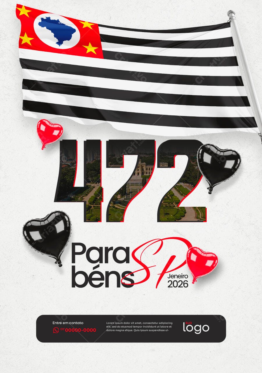 Flyer Aniversário São Paulo 472 Anos PSD Editável