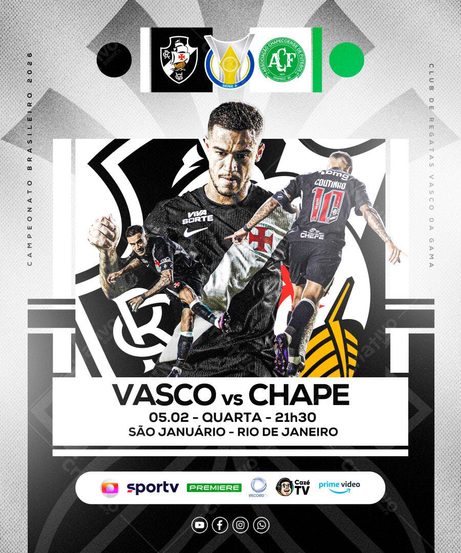 Post Instagram Vasco x Chapecoense Futebol PSD Editável