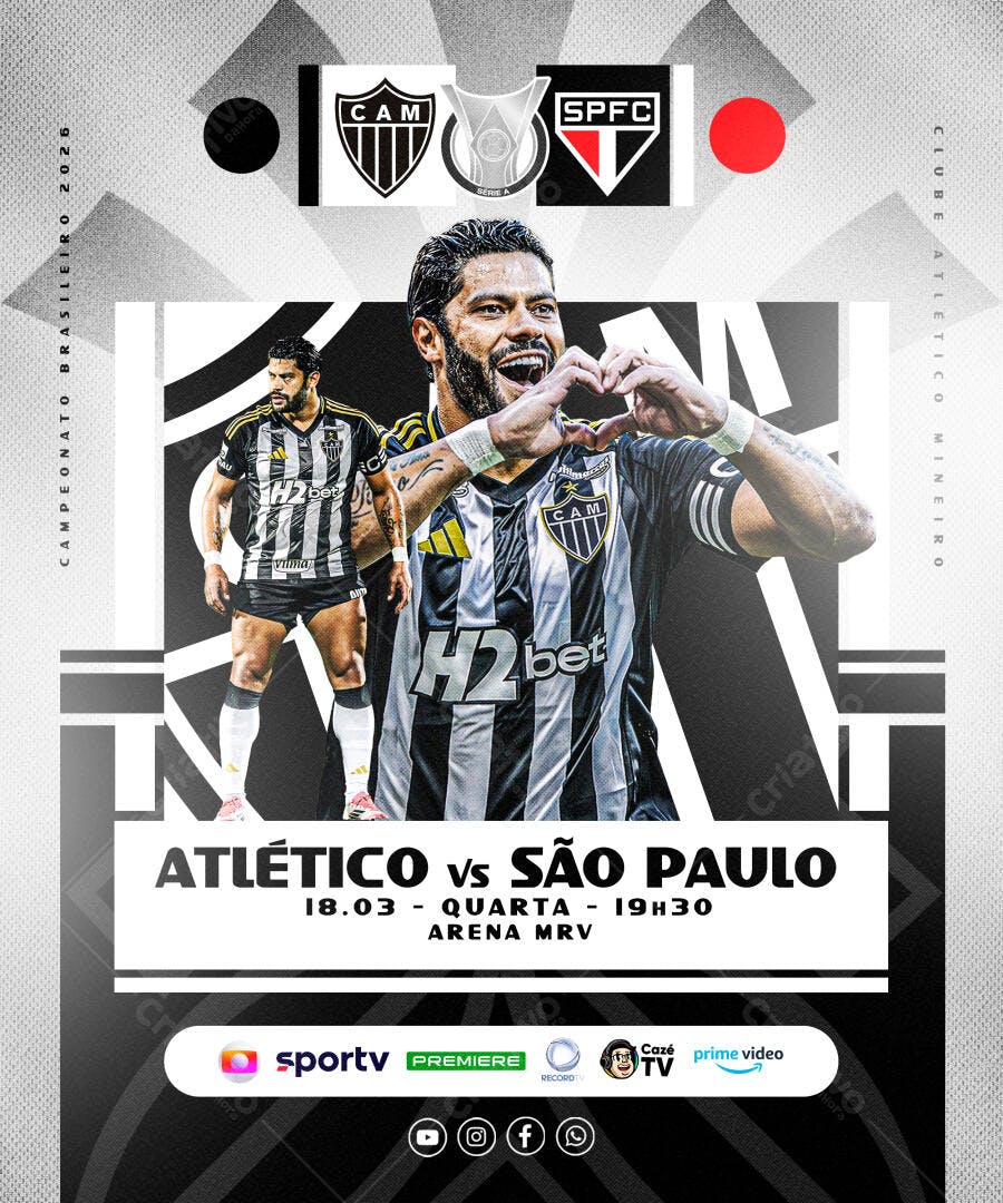 Post Instagram Futebol Atlético Mineiro vs São Paulo PSD Editável