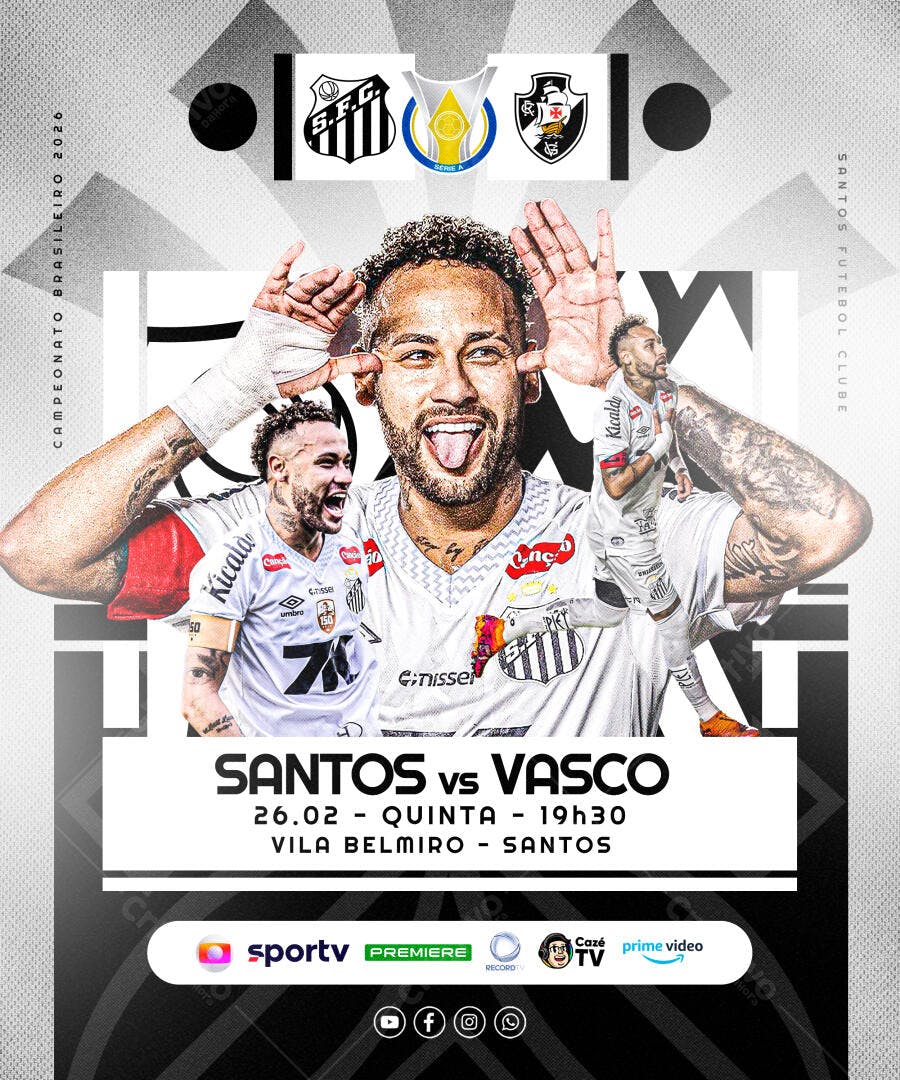 Flyer Santos vs Vasco Futebol Campeonato Brasileiro PSD Editável