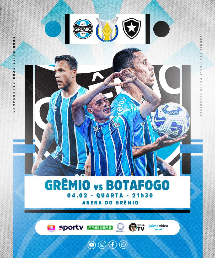 Post Futebol Grêmio vs Botafogo PSD Editável