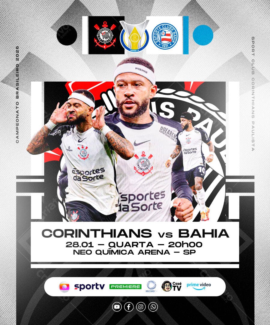 Post Instagram Jogo Futebol Corinthians vs Bahia PSD Editável