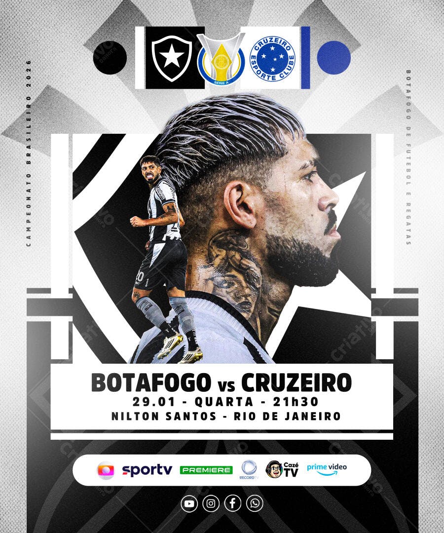 Post Futebol Botafogo vs Cruzeiro PSD Editável