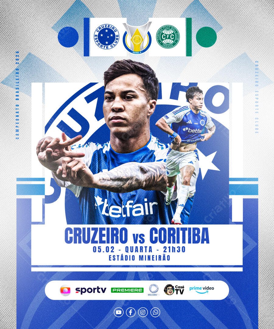 Post Futebol Cruzeiro vs Coritiba Campeonato Brasileiro PSD Editável