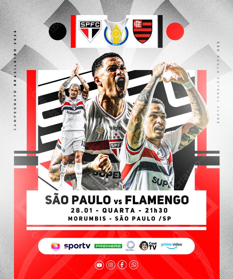 Post Futebol São Paulo vs Flamengo PSD Editável
