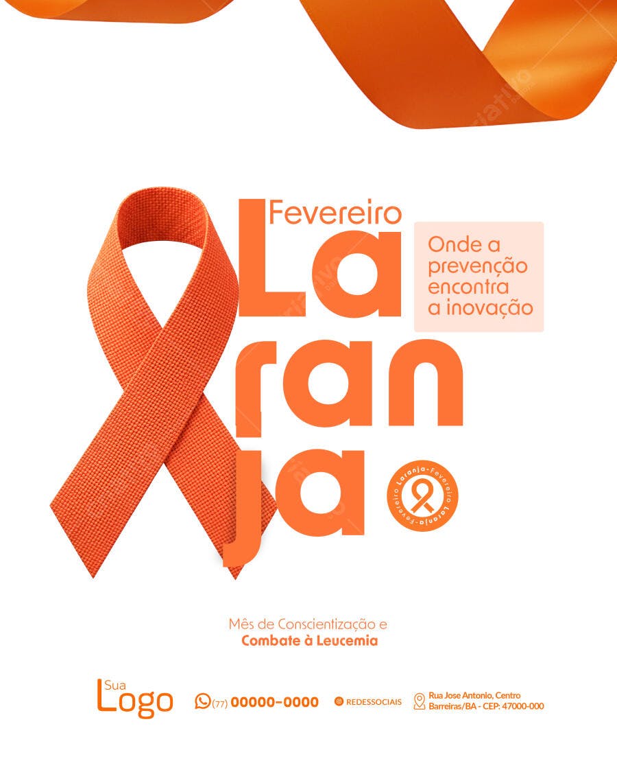 Post Fevereiro Laranja Conscientização Leucemia PSD Editável