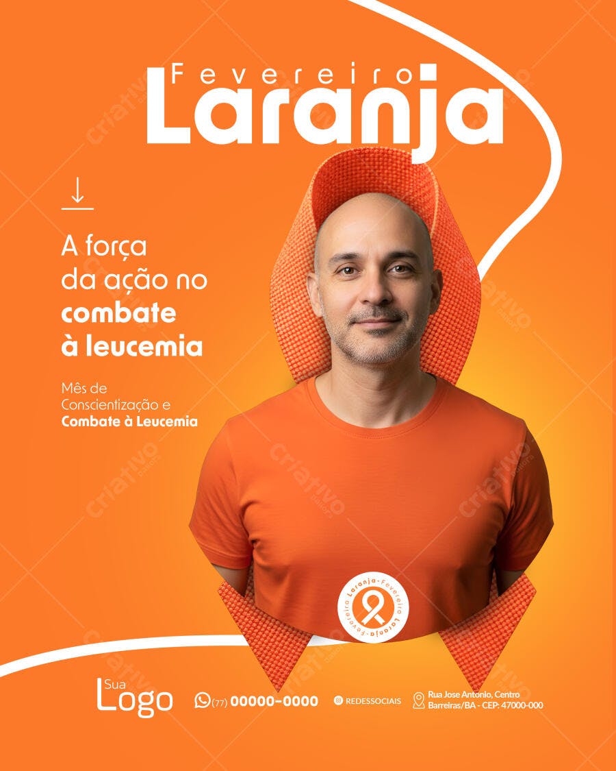 Post Fevereiro Laranja Conscientização Leucemia PSD Editável