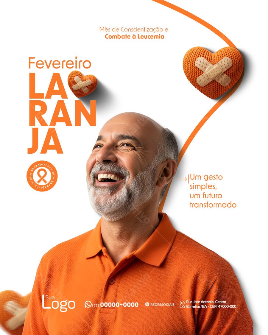 Post Fevereiro Laranja Conscientização Leucemia PSD Editável
