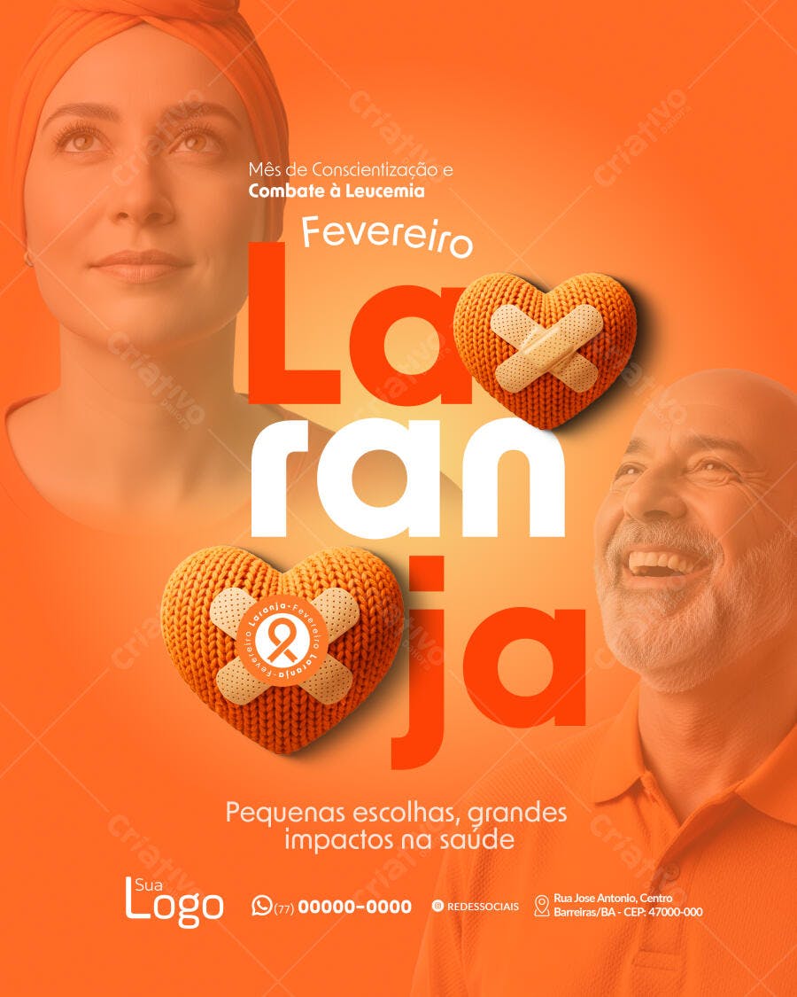 Post Fevereiro Laranja Conscientização Leucemia PSD Editável