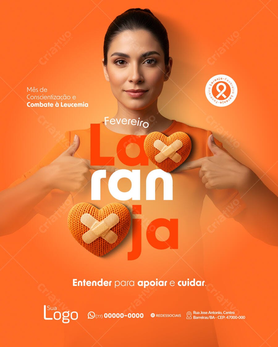 Post Fevereiro Laranja Conscientização Leucemia PSD Editável