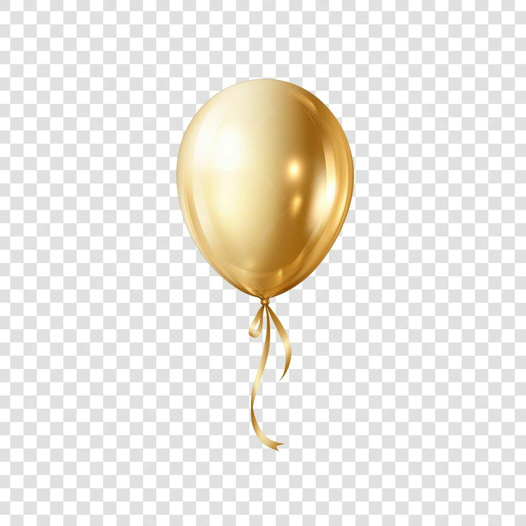 Elemento 3D Balão Dourado Brilhante PNG Fundo Transparente