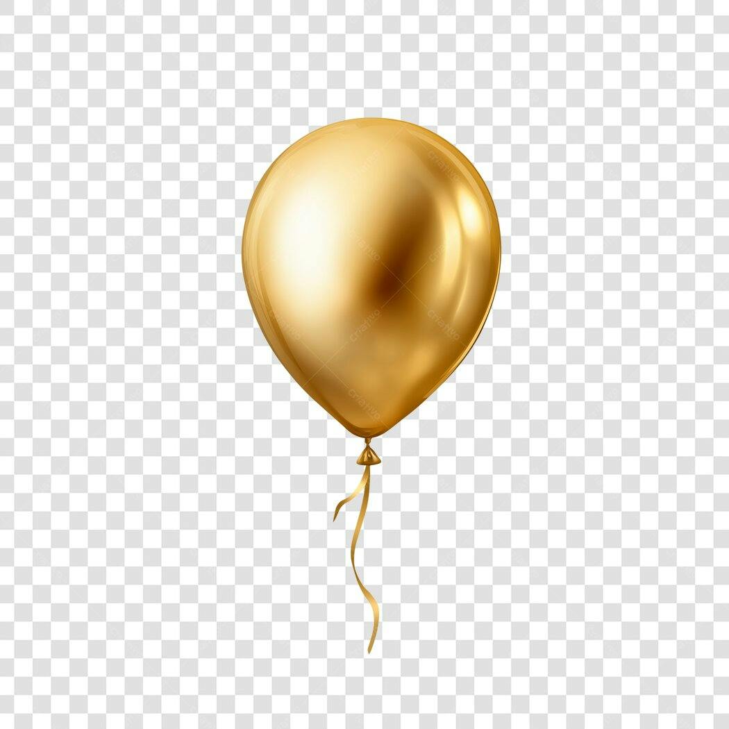 Elemento 3D Balão Dourado Festa Aniversário PNG Fundo Transparente