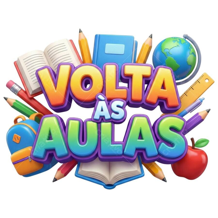 Volta às Aulas 3D Escolar Colorido PNG Transparente