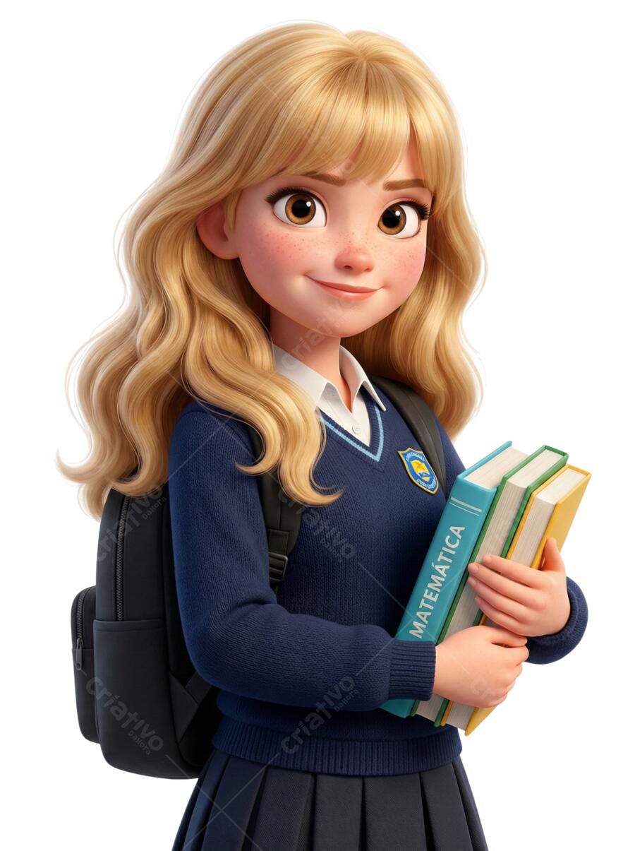 Personagem Ilustrado Estudante Loira Uniforme Escolar PNG Fundo Transparente